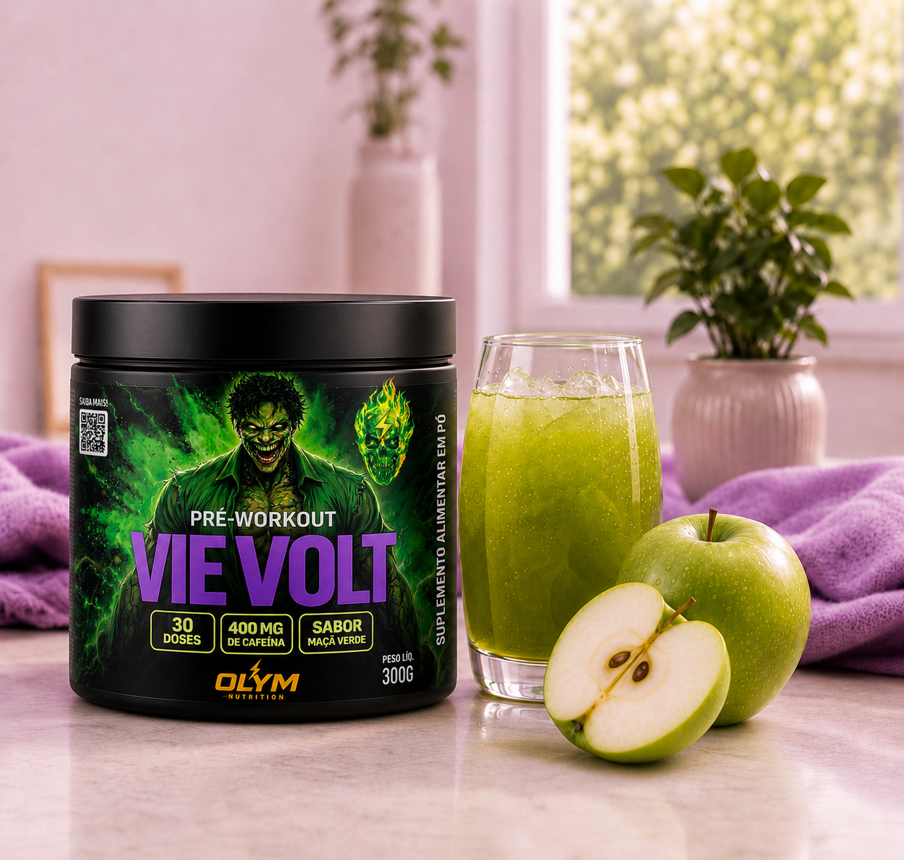 PRÉ-WORKOUT VIE VOLT 400MG CAFEINA MAÇÃ VERDE -  OLYM NUTRITION